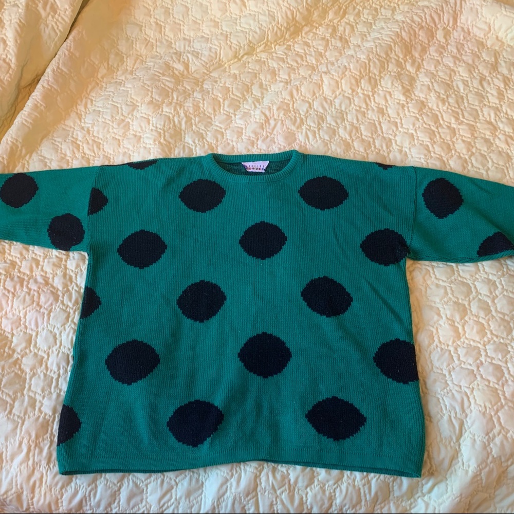 Vintage Green and Black Polka Dot Sweater